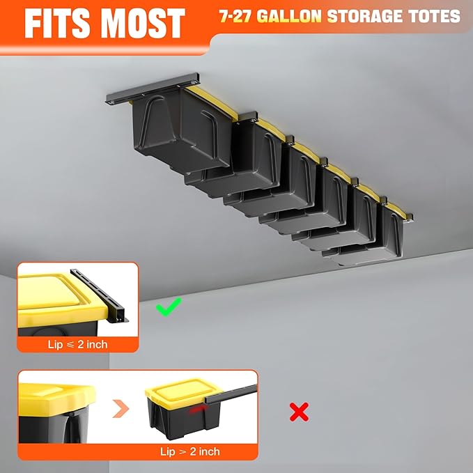 TORACK Garage Ceiling Bin Storage Rack, Adjustable Heavy Duty Overhead Tote - Image 5