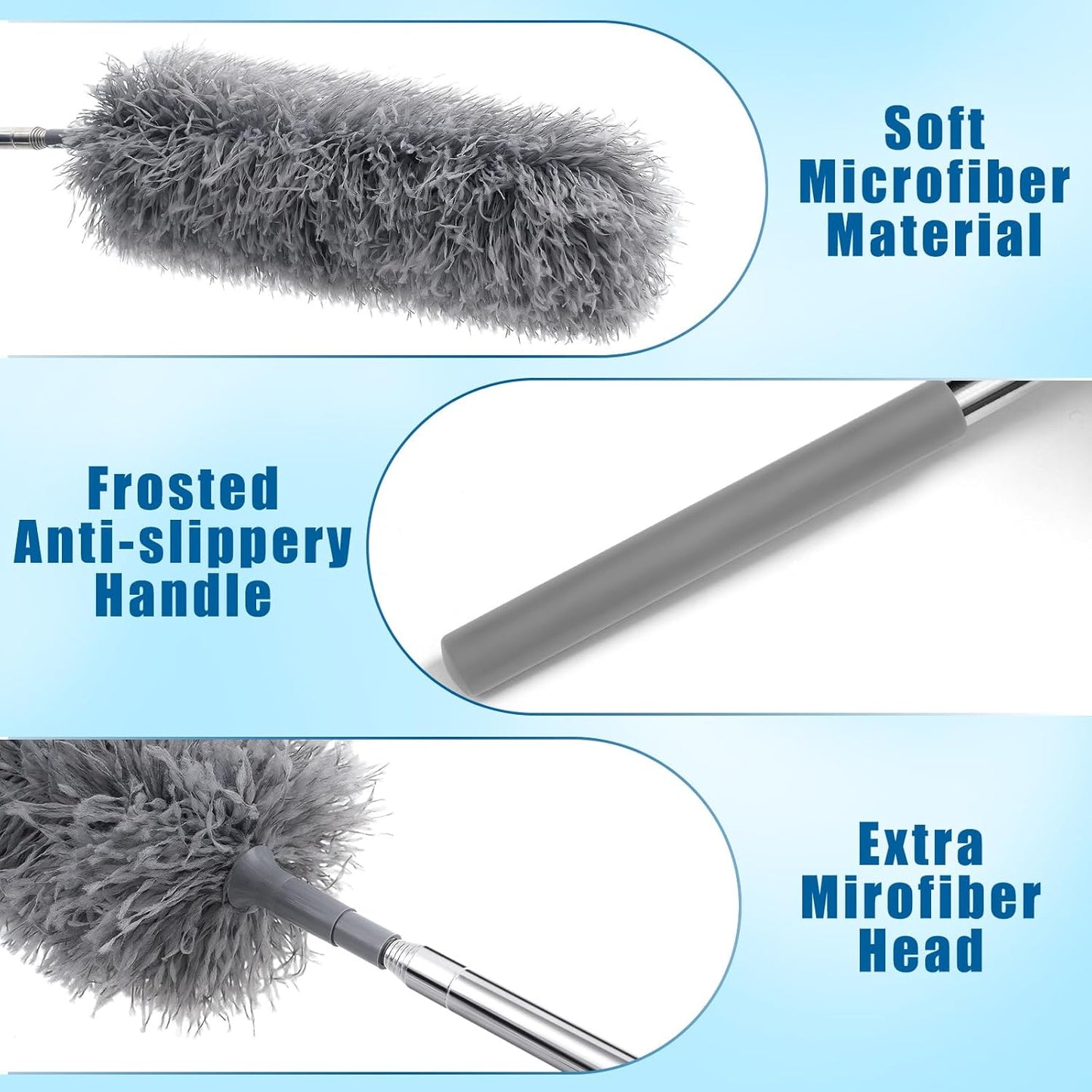 Tanlade 12 Pcs Microfiber Feather Duster for Cleaning 13-31 Inch Extendable Cobweb Dusters Ceiling Fan Duster Washable Bendable Tool for Office Car Window Furniture (Gray)