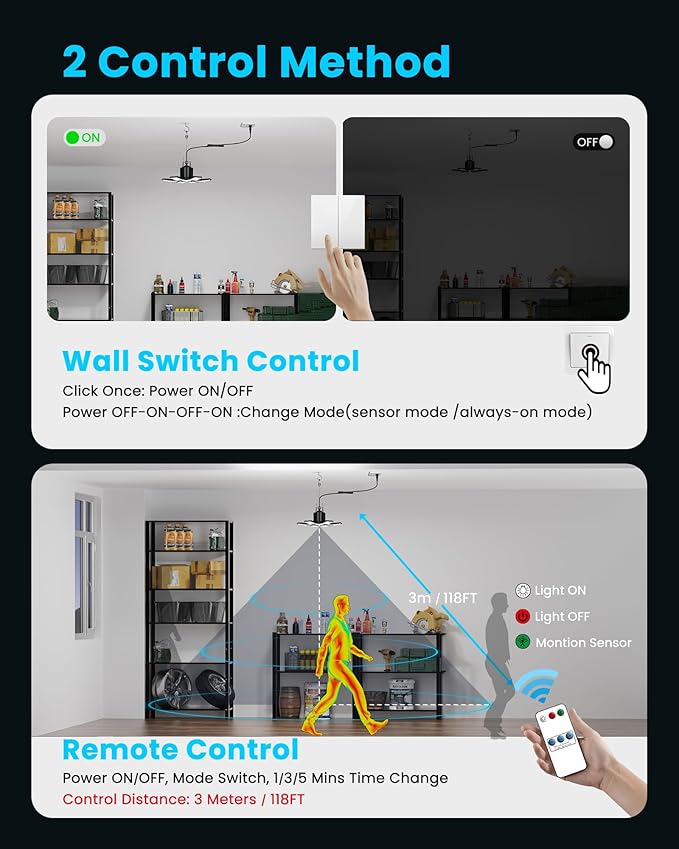 2-Pack Motion Sensor Garage Lights Plug in, 200W Super Bright Motion Activated - Image 3