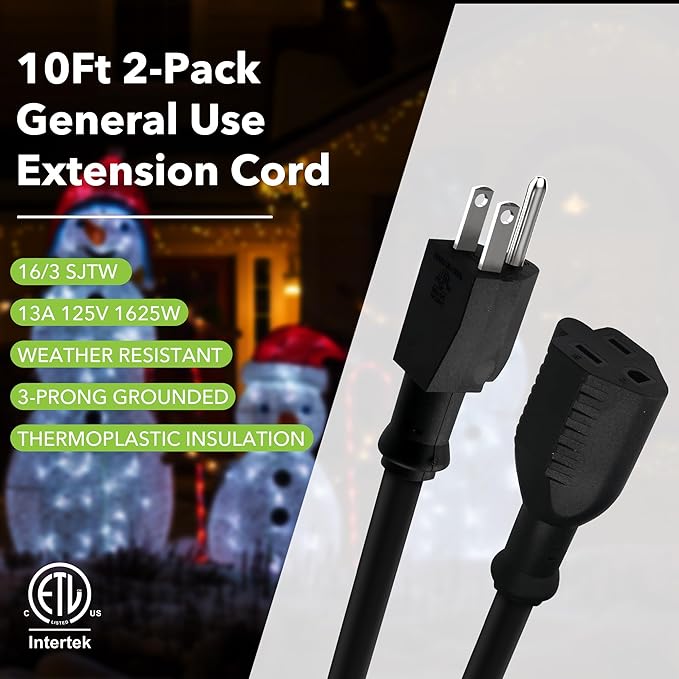 BN-LINK 10ft Indoor Outdoor Extension Cord 16/3 SJTW, Weather Resistant & Flame - Image 8