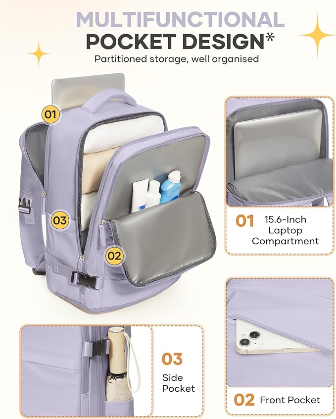 coofay Large Carry On Backpack Flight Approved Personal Item Travel Backpack - Image 5