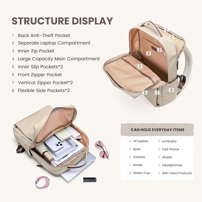 Laptop Backpack for Women, Work Business Traval Computer Backpacks - Image 3