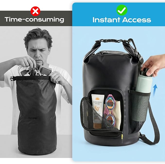 5L Waterproof Dry Bag with Bottle Holder & Mesh Pocket, 500D PVC Tarpaulin Roll - Image 5