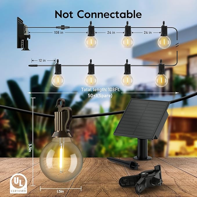 Minetom Solar Outdoor Lights - 108 FT Solar String Lights - Image 2