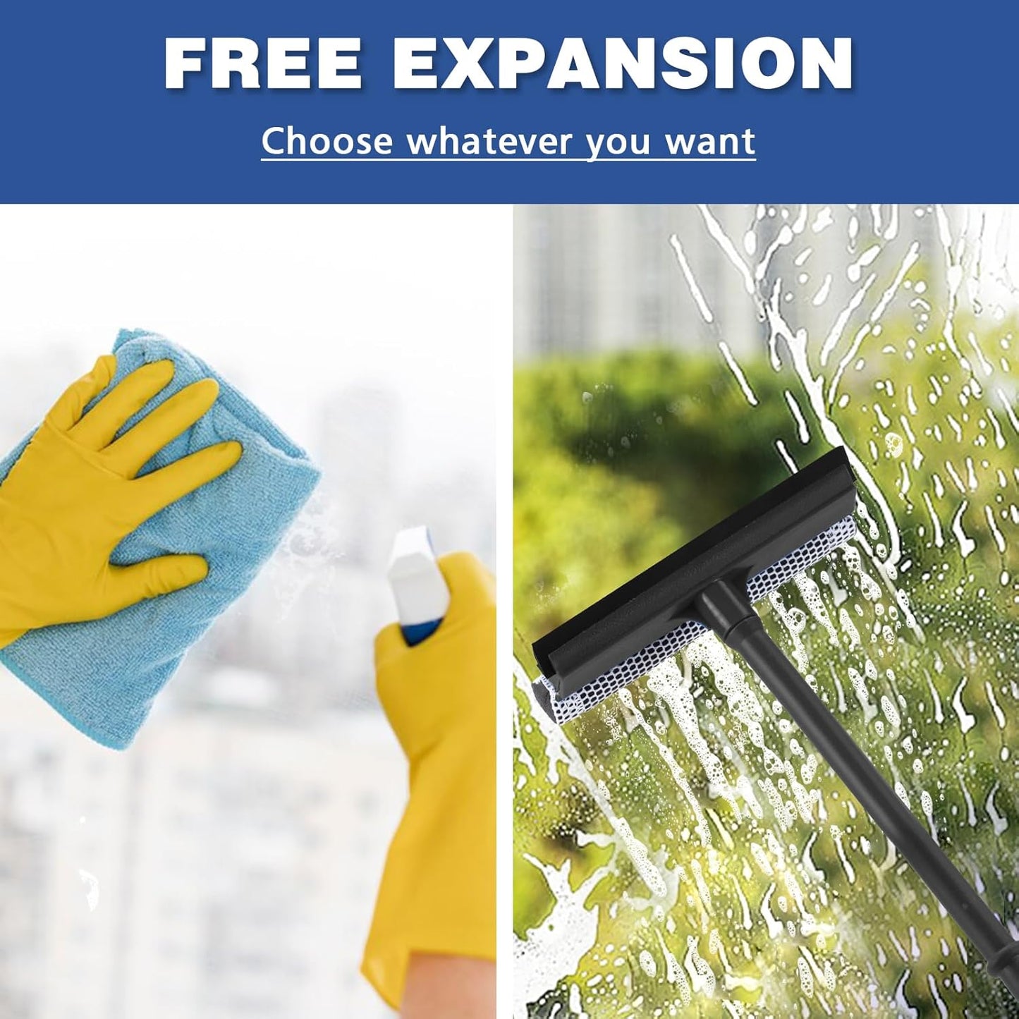 15.9" Window Squeegee for Car,2 in 1 Window Cleaner with Long Stainless Steel Handle,Sponge Car Squeegee for Gas Station, Glass,Shower,Outdoor High Window Cleaning (15.9")