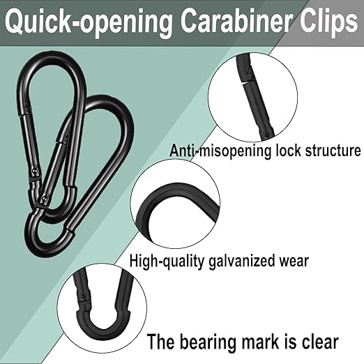 Black Carabiner, Heavy Duty Galvanized Steel Spring Snap Hook Carabiner Clips - Image 4