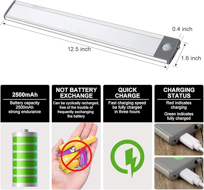 54-LED Motion Sensor Cabinet Light, Under Counter Closet Wireless USB - Image 2