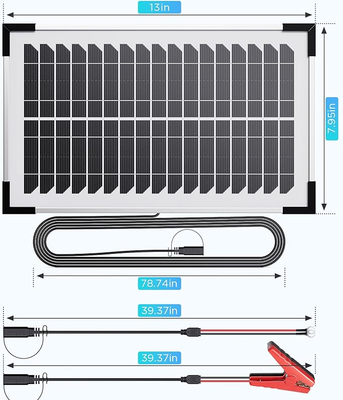 15W Solar Battery Maintainer, Low-Iron Tempered Glass Solar Panel - Image 7
