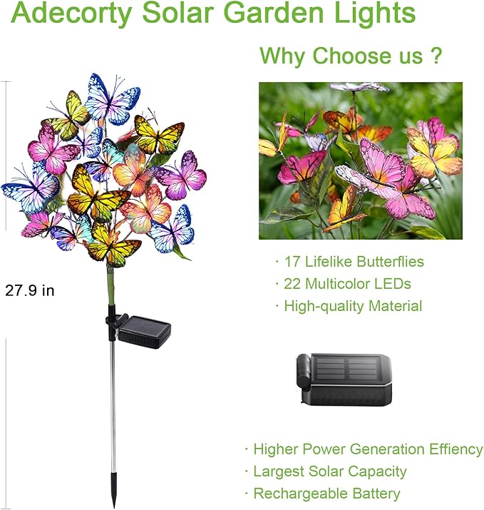 Adecorty Solar Garden Lights Outdoor Waterproof Decorative Solar Lights Outdoor - Image 3