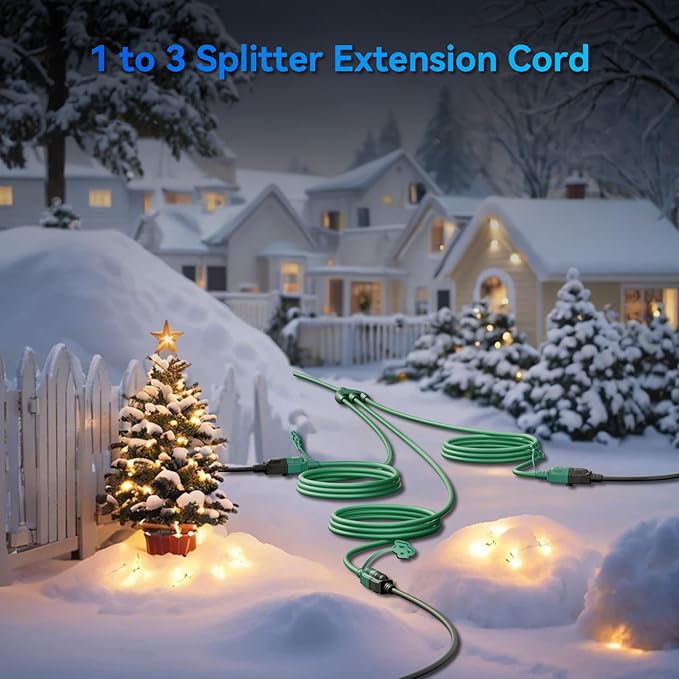 K KASONIC - 40FT Outdoor Extension Cord 1 to 3 Splitter, 3 Prong Outlets Plugs - Image 3