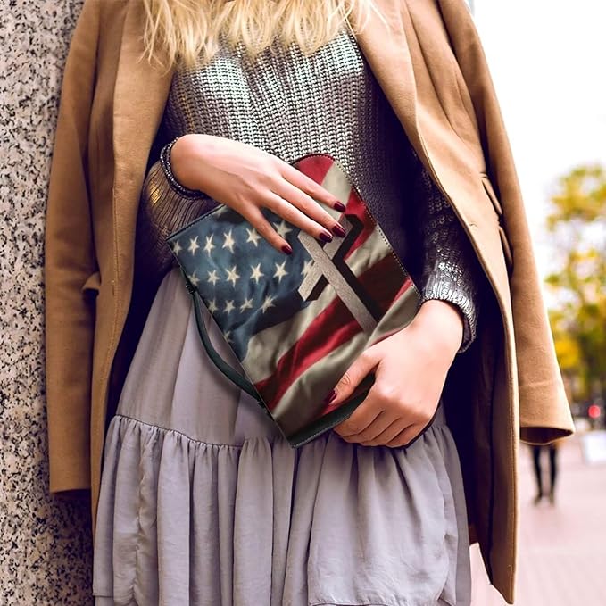 Large Bible Cover Case for Women Men American Flag and Cross PU Leather Bible - Image 4