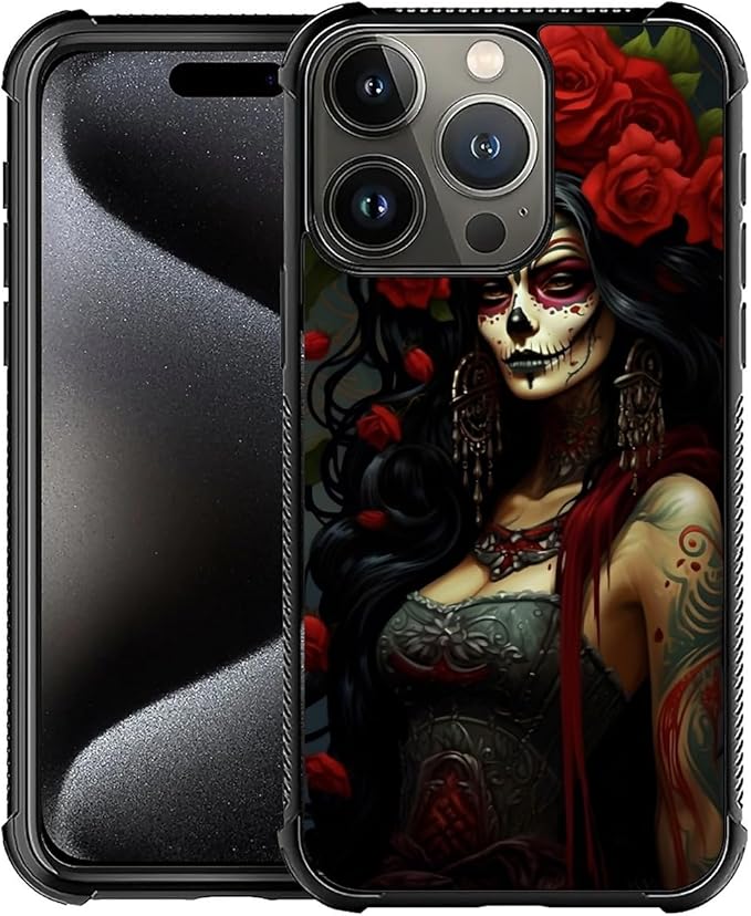 for iPhone 16 Pro Case, Day of The Dead Halloween Woman Pattern Graphic Design by FKBRCL4U