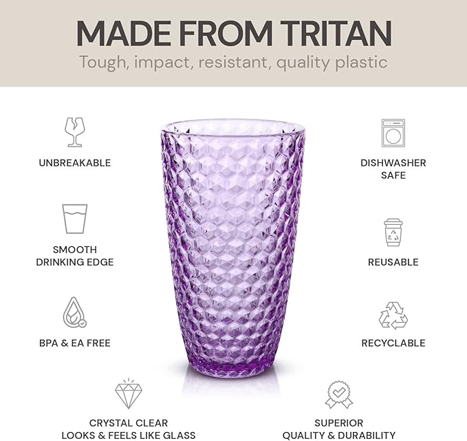 BELLAFORTE Shatterproof Tritan Plastic Tall Tumbler, 19oz Drinking Glasses Set - Image 3