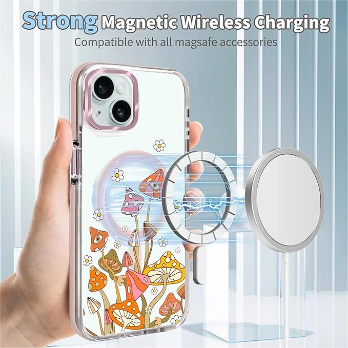 Case for iPhone 14 Plus/15 Plus, Retro Mushroom Sunflower Phone Case Design，for - Image 4