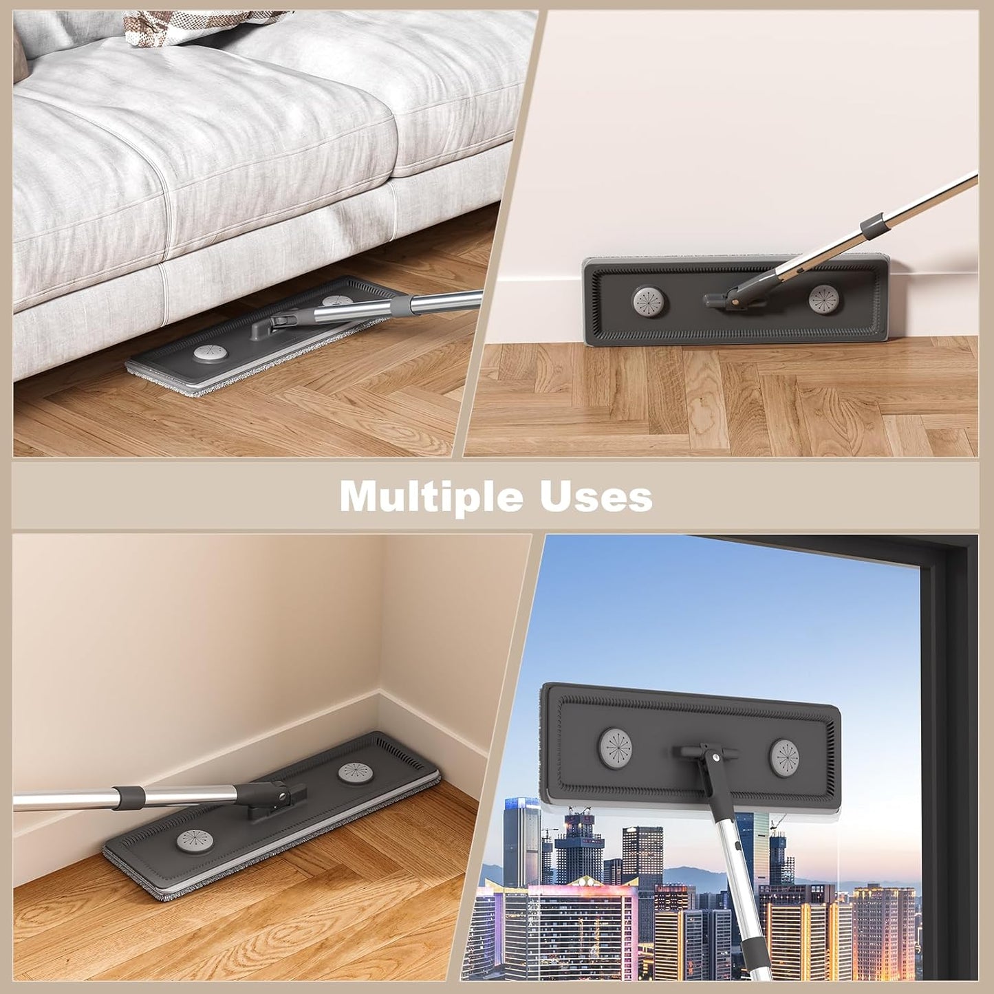 Mop and Bucket with Wringer Set,Hands Free Flat Floor Mop and Bucket,4 Washable Microfiber Pads Included,Wet and Dry Use, Home Floor Cleaning System for All Floor Types and Windows