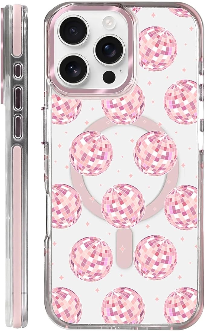 Case for iPhone 16 Pro, Disco Balls Pink Phone Case Design，for Women Girls by Toulas