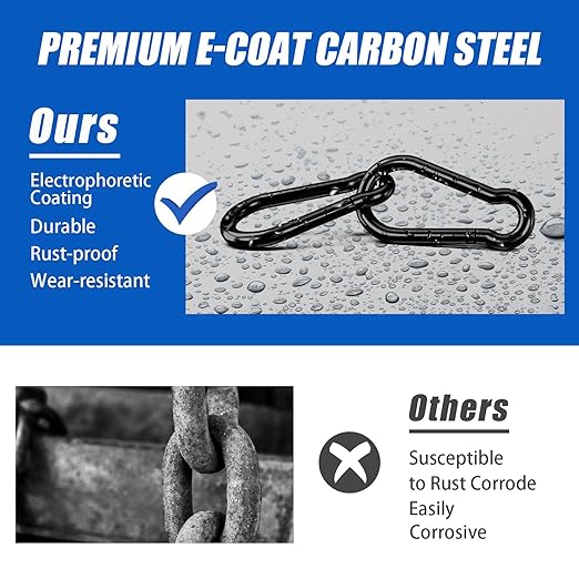Small Carabiner Clip Hook, 2.36 inch 10 pcs Black Heavy Duty Spring Snap Hook - Image 2