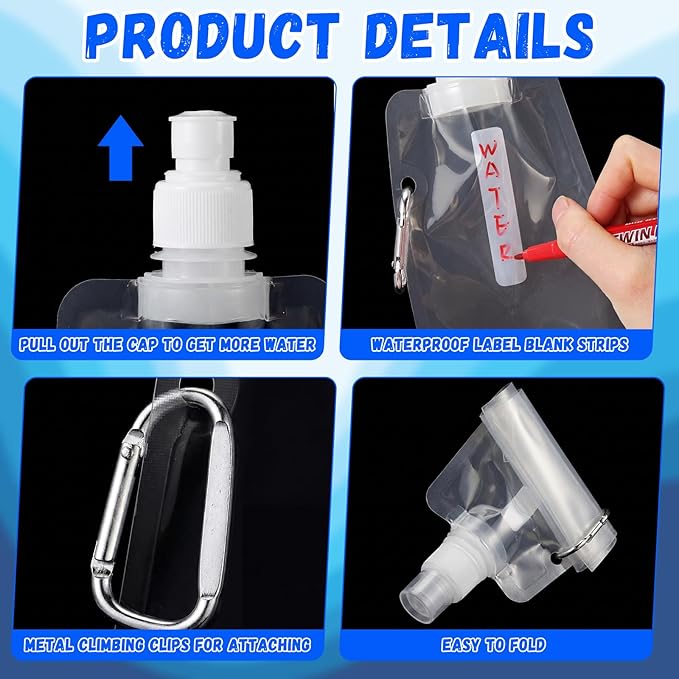 Teenyyou 24 Pack Collapsible Water Bottles Bulk 16oz Foldable Water Bottles - Image 3