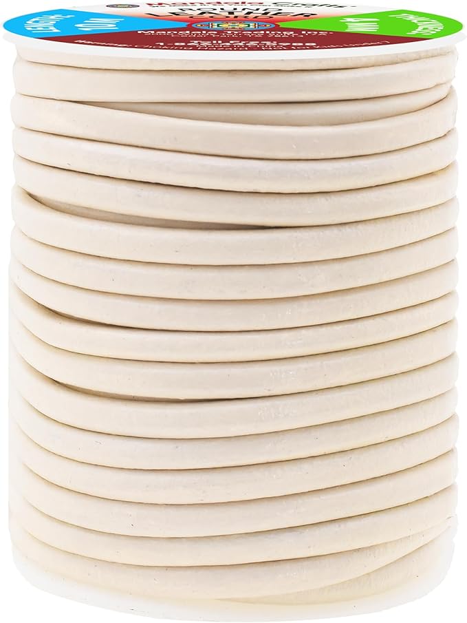 Mandala Crafts Round Genuine Cream Leather Cord - Image 2