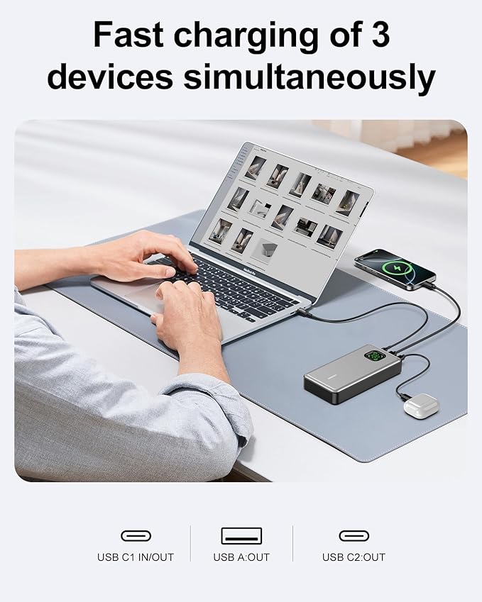 65W Power Bank, 25000mAh Travel Essential USB C Laptop Portable Charger - Image 5
