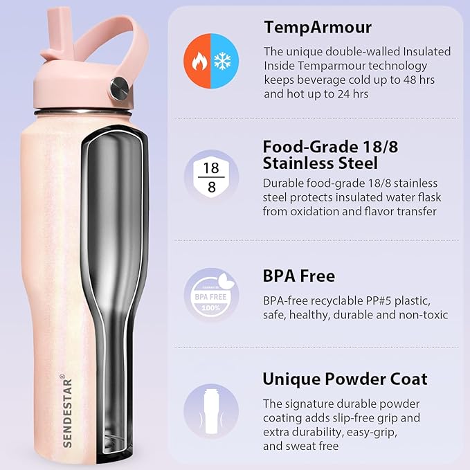 SENDESTAR 32oz Stainless Steel Water Bottle, Double Wall Vacuum Insulated Bottle - Image 4