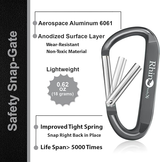 Rhino Produxs 8PCS of Lightweight Duty Snap Carabiner Clips, D Ring Shape - Image 3