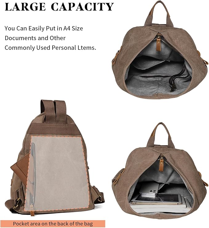 KL928 Canvas Vintage Backpack – Large Casual Daypack Outdoor Travel Rucksack - Image 4