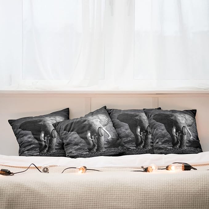 Ambesonne Elephant Throw Pillow Cushion Case Pack of 4, Majestic Elephant Bull - Image 6