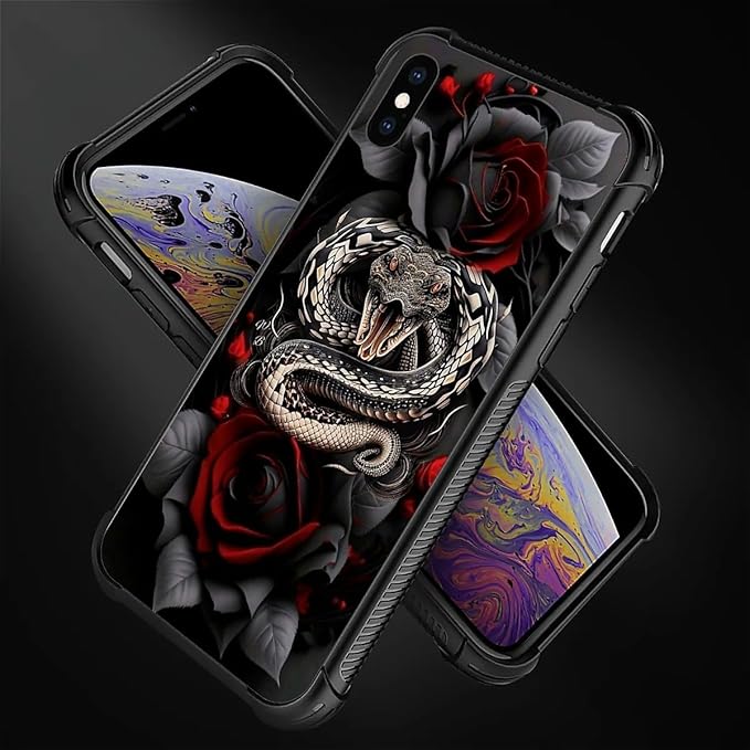 for iPhone X/Xs Case, Entwined Rose Snake Pattern Graphic Design Girl Boy Soft - Image 4