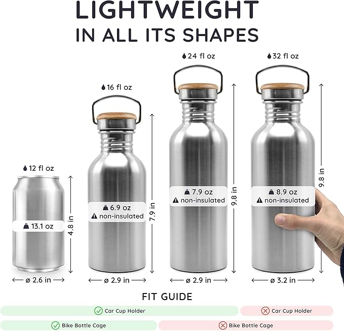 Bambaw Water Bottle 500 ml Eco Non-Insulated Stainless Steel Sports Bottle - Image 5