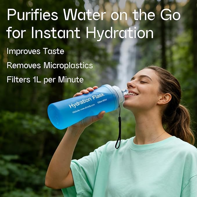 GUYI 1.0L Collapsible Water Filter Bottle, Removes Impurities, BPA Free - Image 4