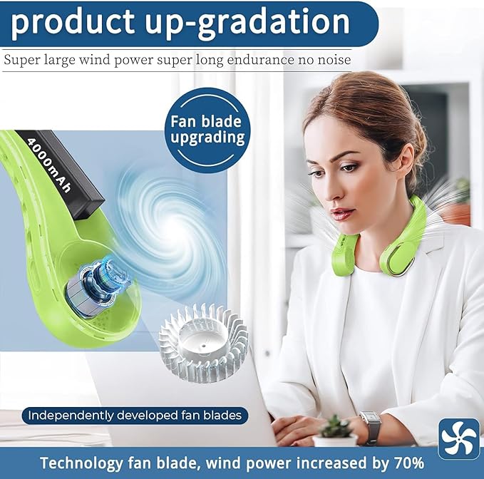ASNUG Portable Neck Fan, Bladeless Neck Fan, USB Rechargeable Personal Fan - Image 2