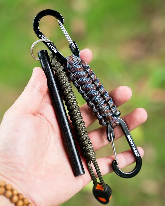 Paracord Braided Carabiner Keychain Lanyard Strap, Hanger Stroller Hook w/2 - Image 4