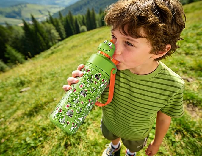 POWCAN 18 oz Kids Stainless Steel Water Bottle: 2-in-1 Straw Spout Lid - Image 7