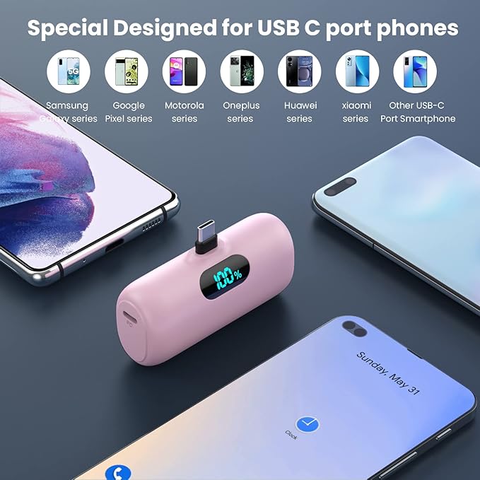 Feob Mini Portable Charger 5000mAh Power Bank, 15W PD USB C Cell Phone Portable - Image 3