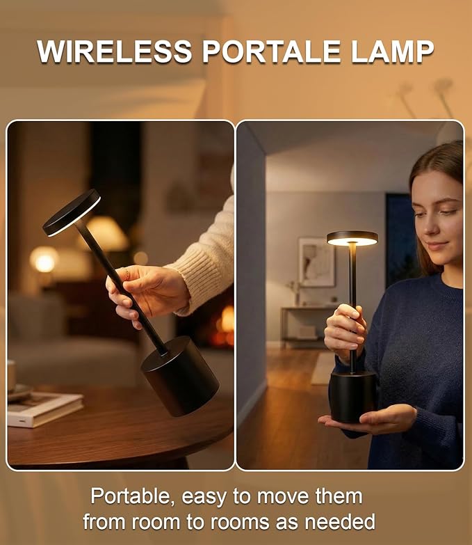 Swinerton Black Cordless Table Lamp, Rechargeable 5000mAh Battery Powered - Image 4