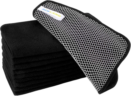 SINLAND Microfiber Dish Cloth for Washing Dishes Dish Washing Rags Best Kitchen Washcloth Cleaning Cloths Wash Cloths with Poly Scour Side 7.87Inchx7.87Inch 10 Pack Black