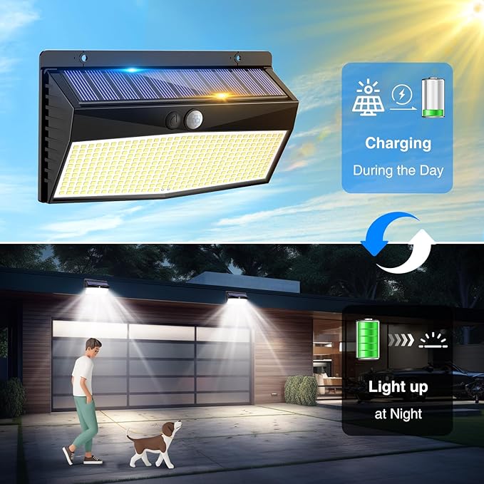 2 Pack 368 LED Solar Lights Outdoor Motion Sensor, Solar Fence Lights - Image 4