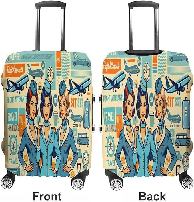 Flight Attendants Travel Vintage Style Retro Stretch Luggage Cover, Washable - Image 3