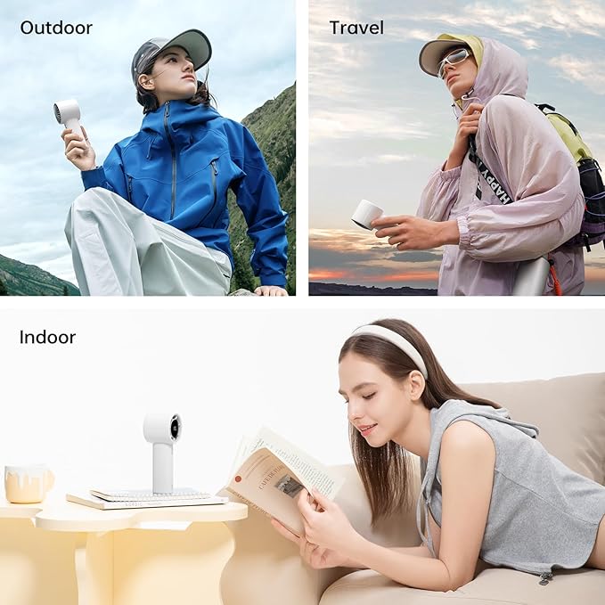 JISULIFE Handheld Turbo Fan, 5000mAh Rechargeable Portable Fans, 5 Speed Strong - Image 6