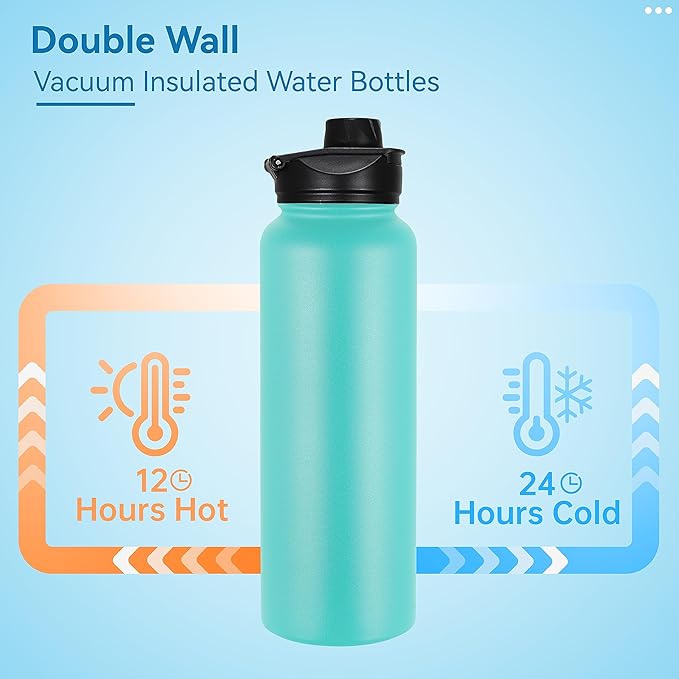 VEGOND 40 oz Insulated Water Bottle Stainless Steel Metal Water Bottles - Image 3