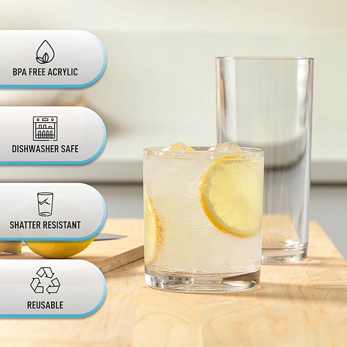 Zulay Kitchen Plastic Drinking Glasses – Mixed 16oz & 12oz Acrylic Shatterproof - Image 3