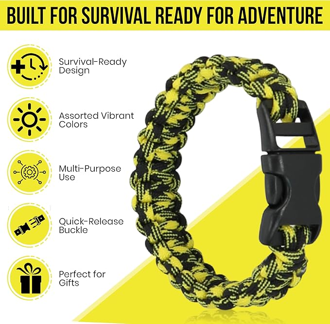 Iconikal 12-Pack Paracord Survival Bracelets Quick-Release Clip Assorted Colors - Image 3