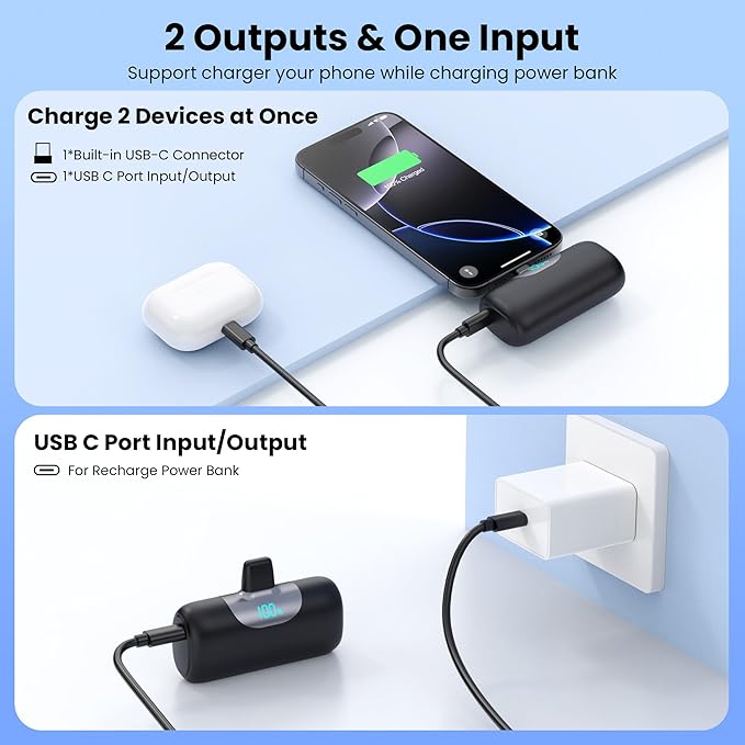 Mini Portable Charger for iPhone 17, 5500mAh LCD Display USB C Power Bank - Image 5
