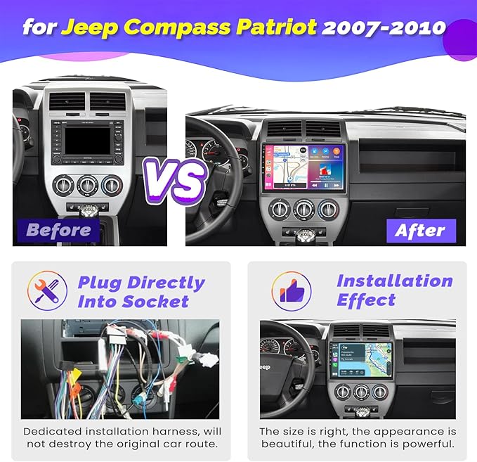 Android 15 Car Stereo for Jeep Compass Patriot 2007-2010, Hikity 9 Inch - Image 2