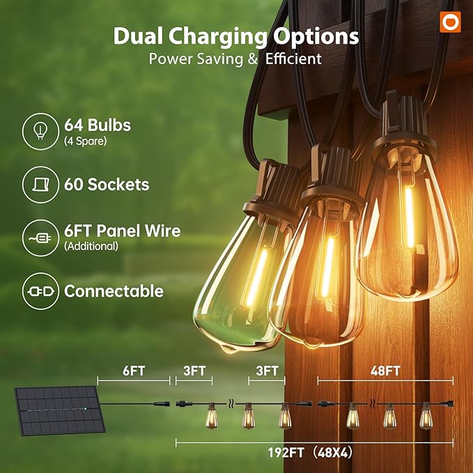 addlon 198FT Solar String Lights Outdoor Waterproof, 60+4 LED Bulbs, - Image 7