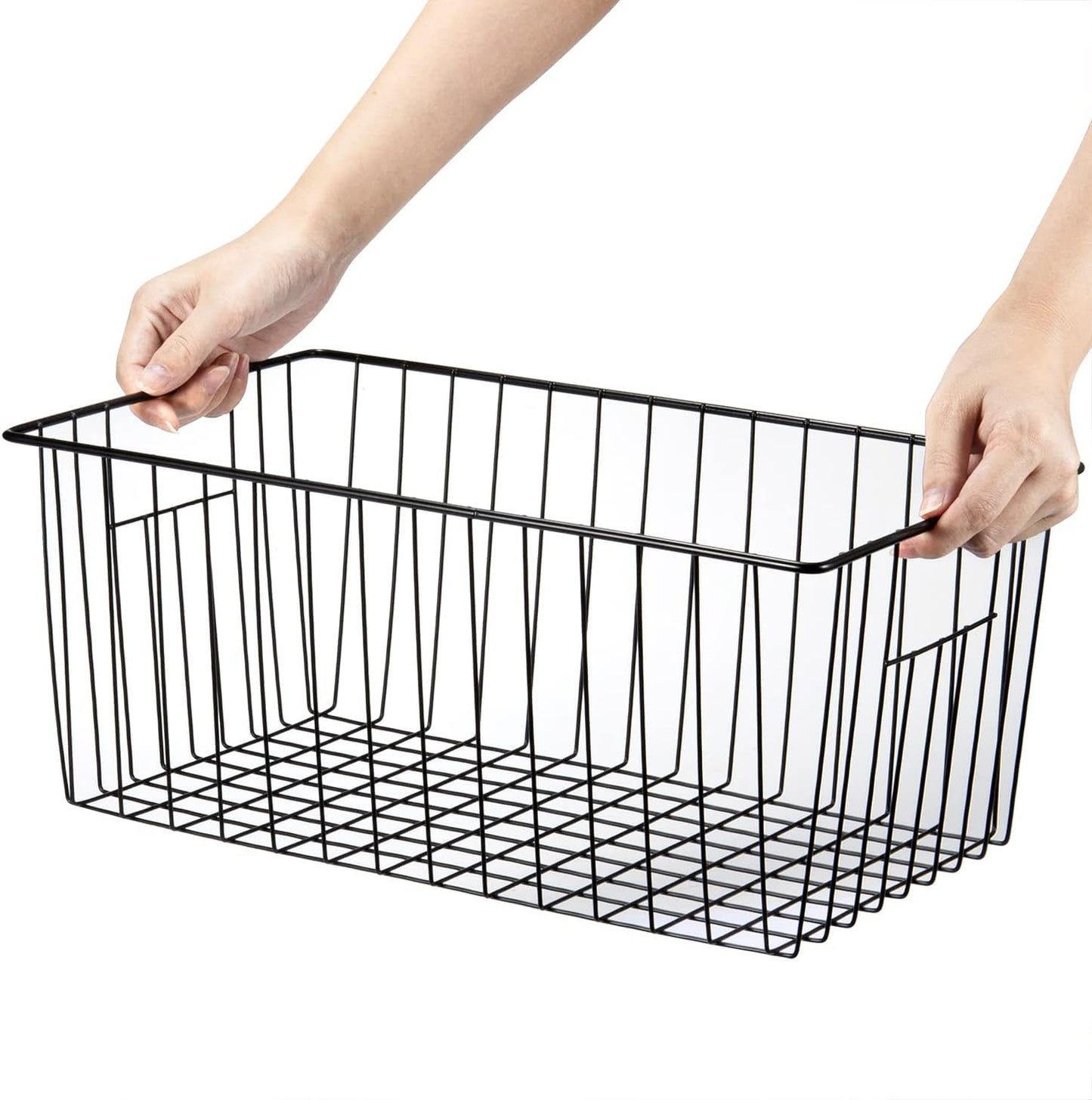 16inch Freezer Wire Storage Organizer Baskets for Upright Freezer 16, 17, 21 cu.ft, with Built-in Handles for Cabinet, Pantry,Black