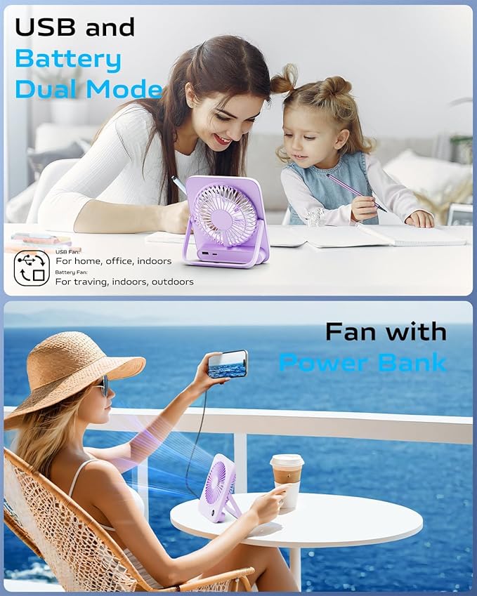 Otlonpe Portable Desk Fan 6.5 Inch, 4000mAh Rechargeable Battery Operated & USB - Image 3