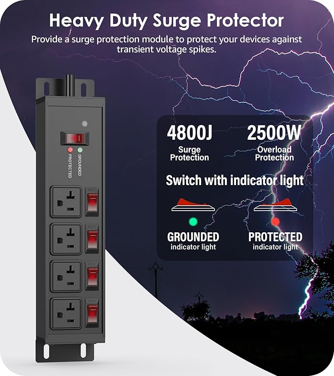 CCCEI Heavy Duty Surge Protector Power Strip 20 Amp Individual Switches. 4FT 12 - Image 2