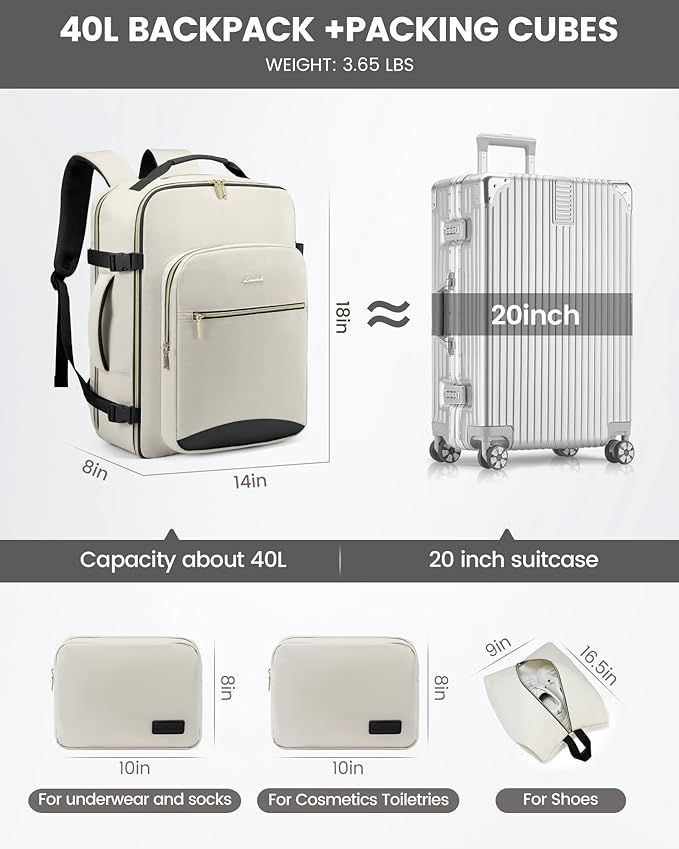 LOVEVOOK Travel Backpack for Women & Men 40L, Airline Approved Carry On - Image 5